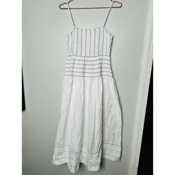 SAYLOR White Delicate Pinstriped 100% Cotton Square Neck Adalene Dress Small